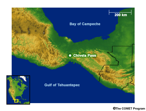 Map of Chivela Pass and the Gulf of Tehuantepec
