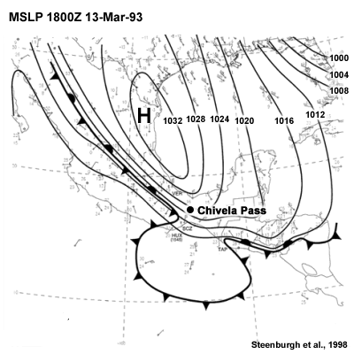 MSLP 1800Z 13 Mar 93 of Chivela Pass