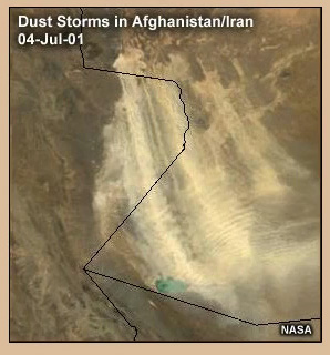 Five true color SeaWiFS/MODIS satellite images of dust storms in Afghanistan