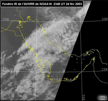 NOAA-16 image de la fenêtre IR de l'AVHRR, le 24 février 2003 à 2340 TU