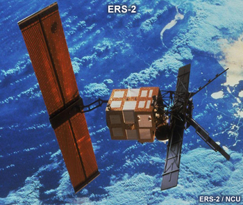ERS-2 satellite used to study Earth's land, oceans, atmosphere and polar ice and monitor natural disasters such as earthquakes and floods.
