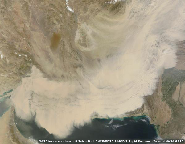 Terra MODIS image of dust storm over southwest Asia and the Middle East (March 2012)