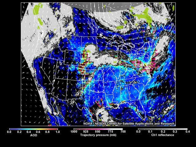 A 48-hour forecast of aerosol optical depth and trajectories based on blending satellite and ground-based measurements, meteorological observations, and computer modelling