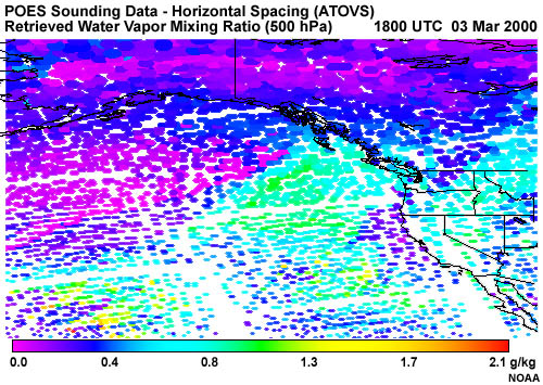 Typical horizontal spacing for polar-satellite sounding data from a NOAA satellite.