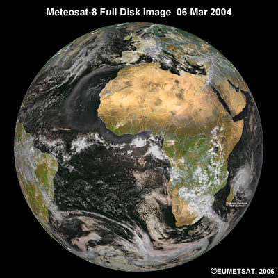 Color enhanced full-disk image taken by Meteosat-8.