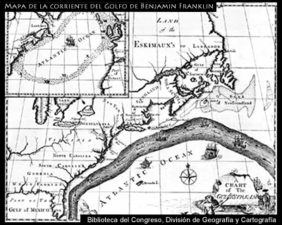 Mapa de la corriente del Golfo de Benjamin Franklin