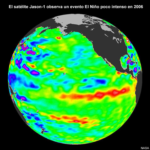 El satélite Jason-1 observa un evento el Niño poco intenso en 2006