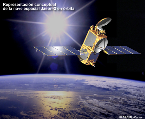 Representación conceptual de la nave espacial Jason-2 en órbita
