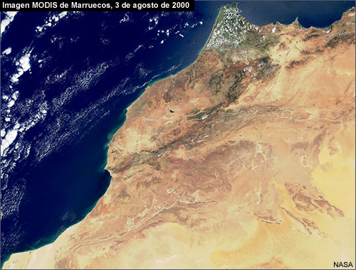 Imagen MODIS de Marruecos, 3 de agosto de 2000