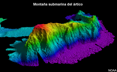 Representación de la montaña submarina del ártico generada con un modelo
