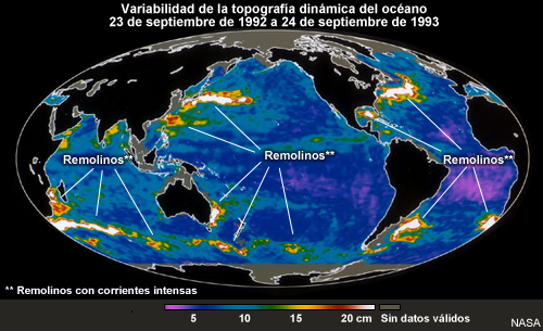 Variabilidad de la topografía dinámica del océano, 23 de sep. de 1992 a 24 de sep. de 1993