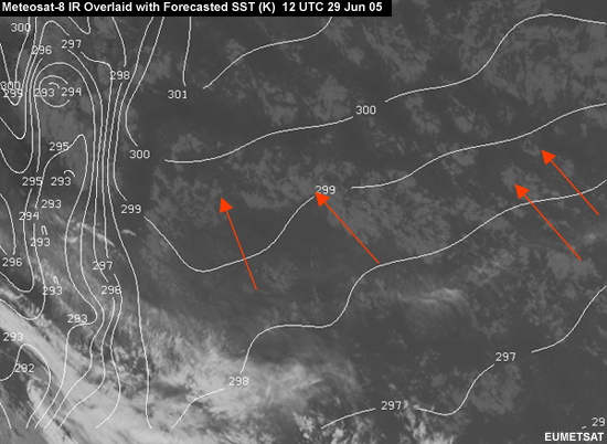 Meteosat-8 IR overlaid with forecasted SST