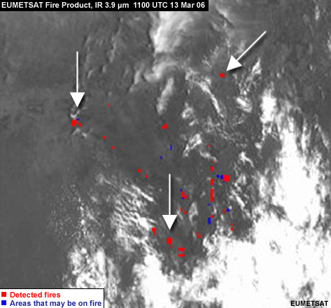 Zoomed in area of Meteosat Fire Product Image show above