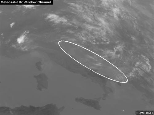 Meteosat IR Window Channel Product highlighting area over Italy