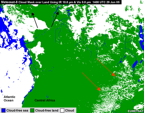 Meteosat 8 Cloud Mask over land with IR 10.8 micrometre and Vis 0.8