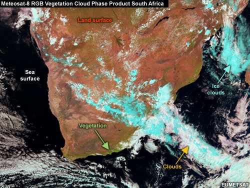 Meteosat RGB Vegetation Cloud Phase Product over S. Africa