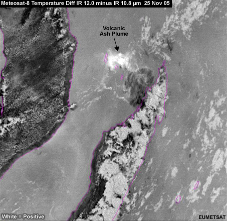 Meteosat Diff IR image showing a volcanic ash plume