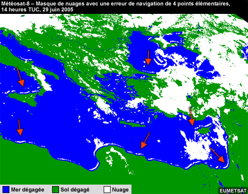 Exemple de masque de nuages avec une erreur de navigation de 4 points élémentaires