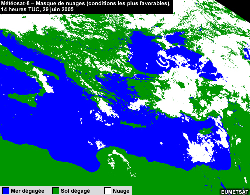 Exemple de produit « Masque de nuages » de Météosat – Conditions les plus favorable