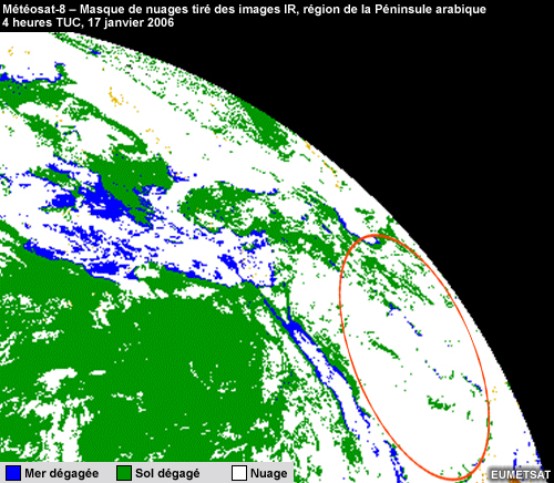 Masque de nuages de Météosat au-dessus de la Péninsule arabique