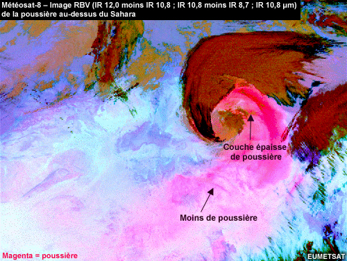 Produit composite RBV « Poussières » de Météosat