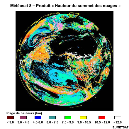 Produit « Hauteur du sommet des nuages » de Météosat