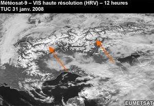 Image à haute résolution dans le visible de Météosat, avec éléments mis en évidence, sans nuages