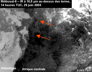 Image IR à 10,8 μm de Météosat au-dessus des terres