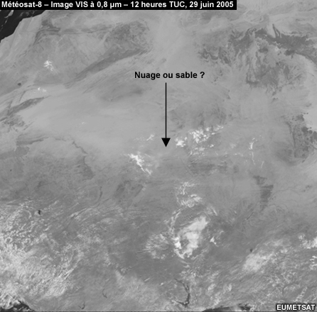 Image VIS à 0,8 μm de Météosat, au-dessus du Sahara