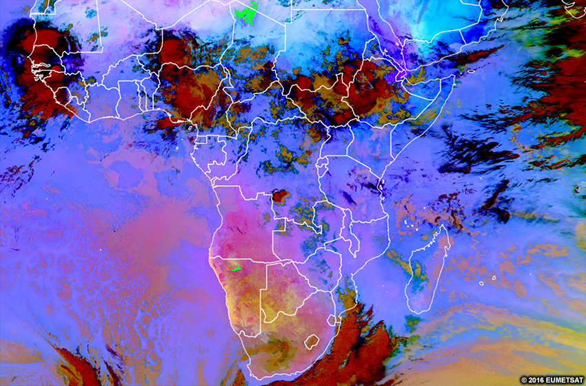 dust RGB with Tibesti Mountains and dry lake bed in Namibia
