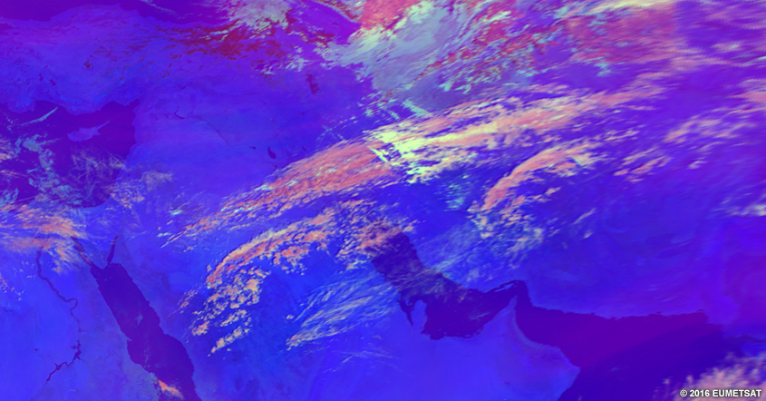 EUMETSAT severe convection RGB over Middle East, 1000 - 1400 UTC 18 Nov 2016