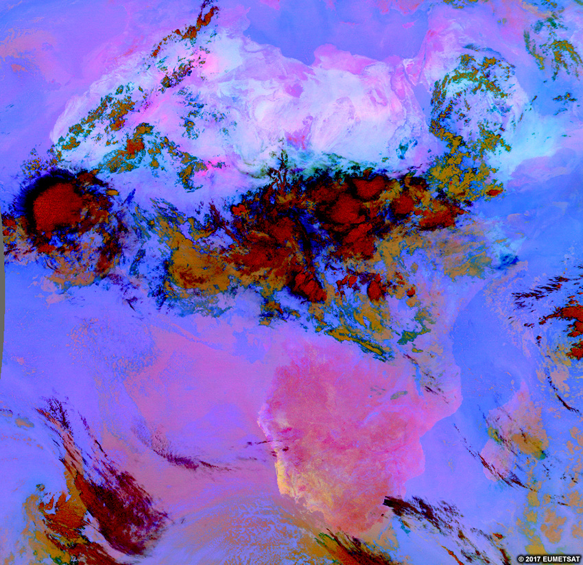 EUMETSAT dust RGB over Africa, 0300 - 1300 UTC 16 Aug 2017