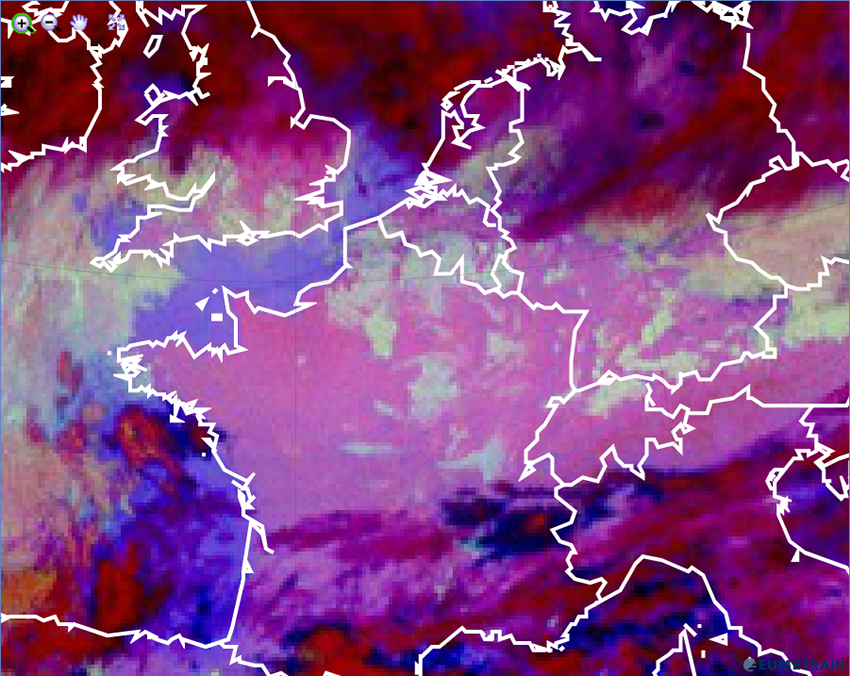 RGB microphysiques de nuit EUMETSAT sur l’Europe, 0000 UTC 26 octobre 2015