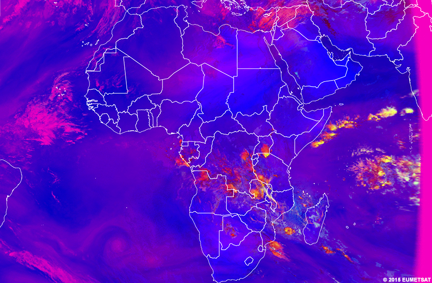 RGB convection sévère EUMETSAT sur l’Afrique, 0600 UTC 17 décembre 2015