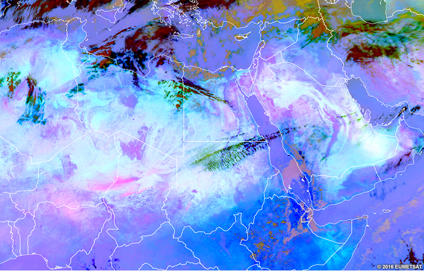 RGB poussière EUMETSAT sur l’Afrique, 1200 UTC 31 janvier 2016