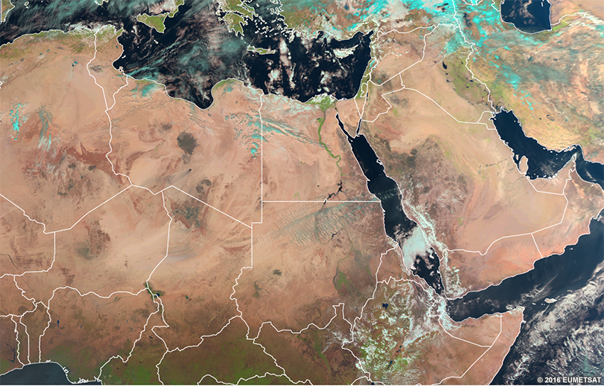 RGB poussière EUMETSAT sur l’Afrique, 1200 UTC 31 janvier 2016