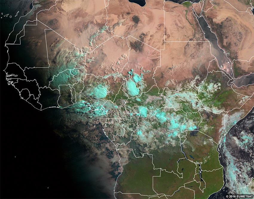 RGB couleur naturelle EUMETSAT sur l’Afrique, 0600 UTC 15 juin 2016