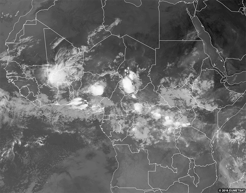 Imagerie infrarouge EUMETSAT sur l’Afrique, 0600 UTC 15 juin 2016