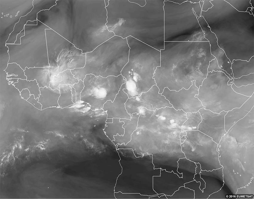 Imagerie vapeur d'eau EUMETSAT sur l’Afrique, 0600 UTC 15 juin 2016