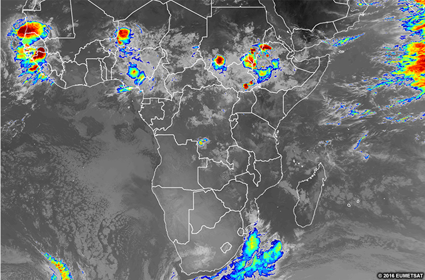 Image infrarouge amélioré EUMETSAT sur l’Afrique, 0600 UTC 27 juillet 2016