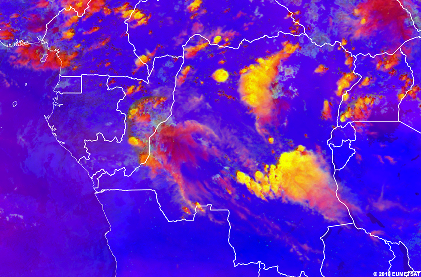 RGB convection sévère EUMETSAT sur l’Afrique, 1200 UTC 24 août 2016