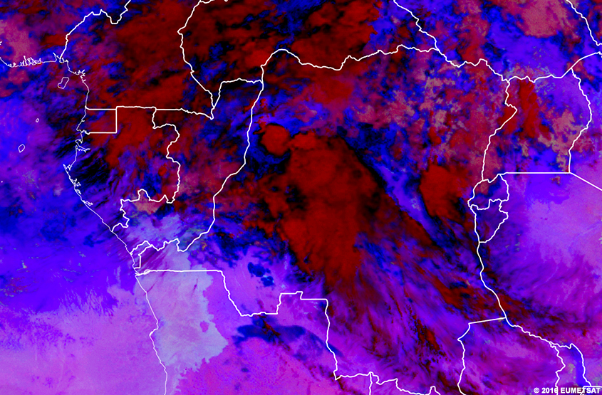 RGB microphysiques de nuit EUMETSAT sur l’Afrique, 0000 UTC 24 août 2016