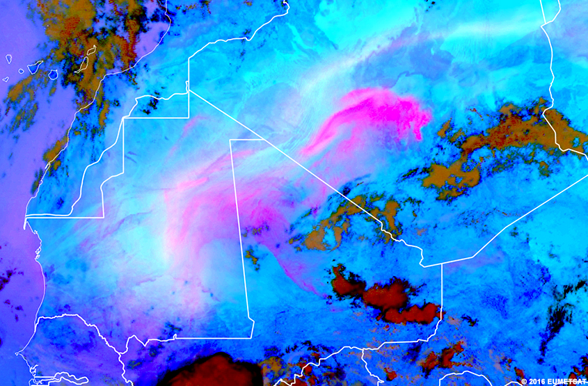 RGB poussière EUMETSAT sur l’Afrique, 1200 UTC 28 août 2016