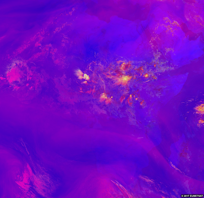 RGB convection sévère EUMETSAT sur l’Afrique, 0600 UTC 16 août 2017