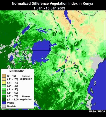 NDVI in Kenya, 01 Jan 2009 to 03 January 2010
