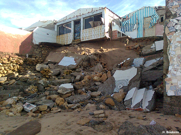 photo showing damage from a high swell event on the Moroccan coast