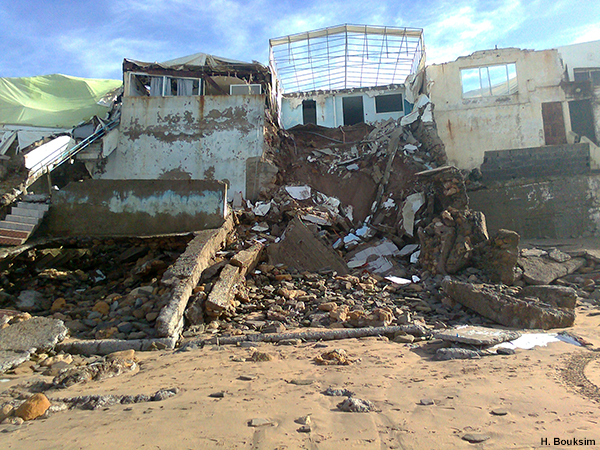 photo showing damage from a high swell event on the Moroccan coast