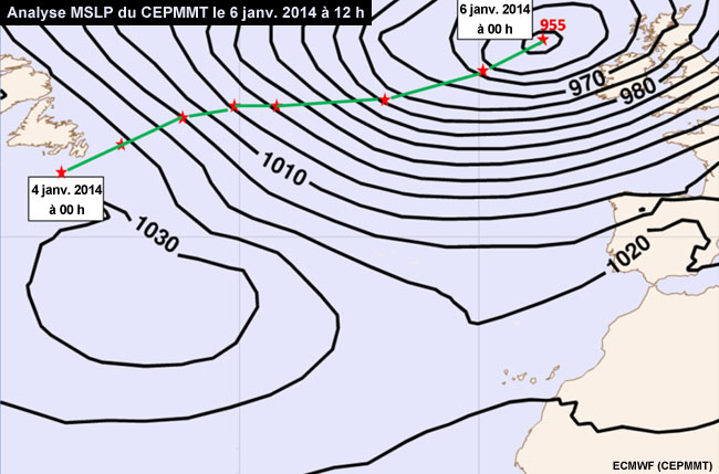 ECMWF MSLP analysis for 6 Jan 2014 at 12 H