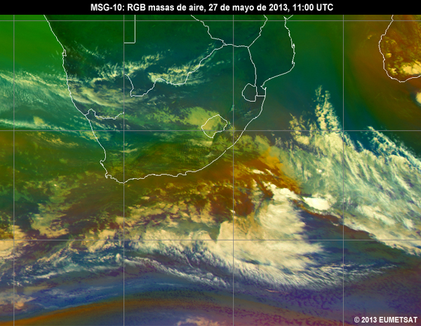 Animacin de imgenes RGB de MSG-10 centradas en frica del sur desde las 06 hasta las 12 UTC del 27 de mayo de 2013