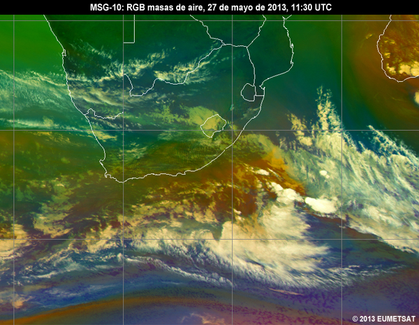 Animacin de imgenes RGB de MSG-10 centradas en frica del sur desde las 06 hasta las 12 UTC del 27 de mayo de 2013